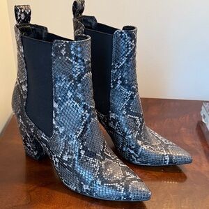 Steve Madden Black and Gray Snake-Print Pointed Toe Ankle Boots